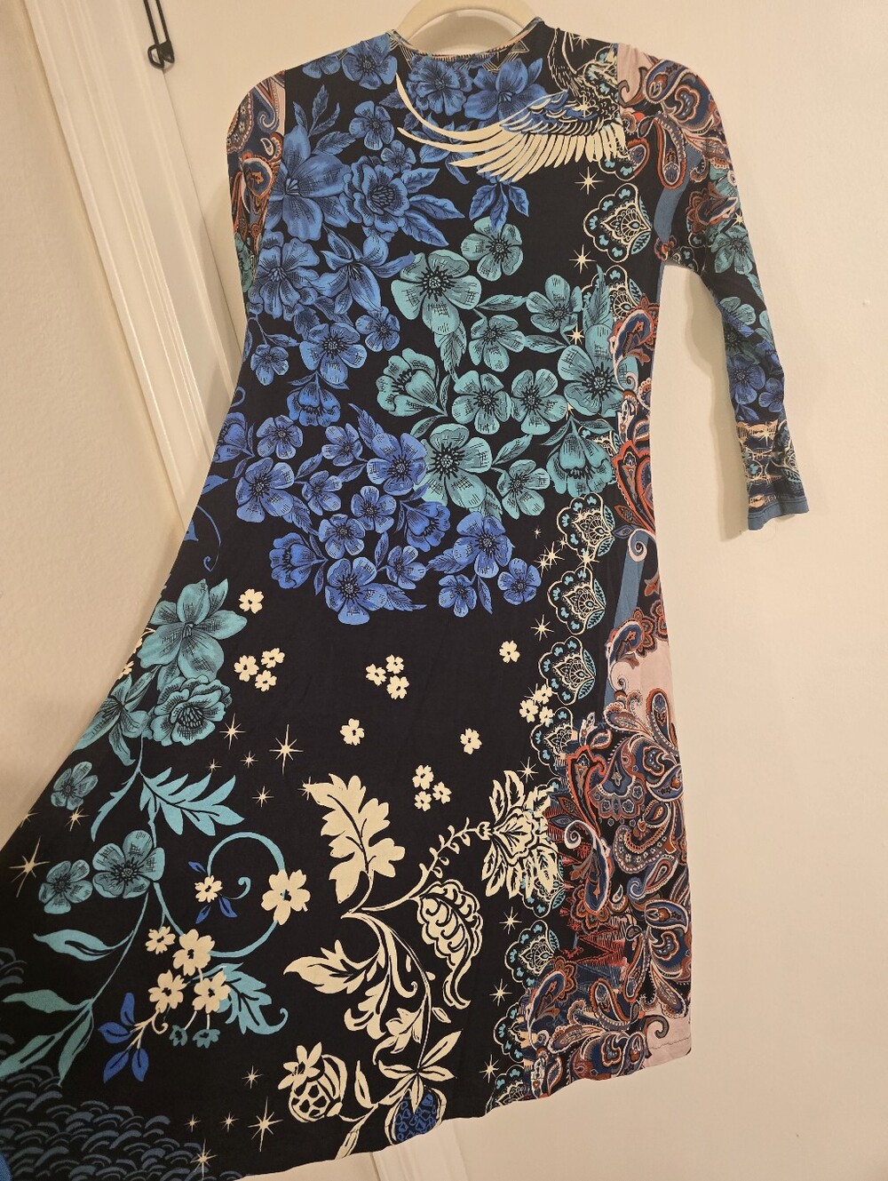 Johnny Was Teal and Navy Floral Print Knee-Length Dress Sz XXS - Picture 11 of 17